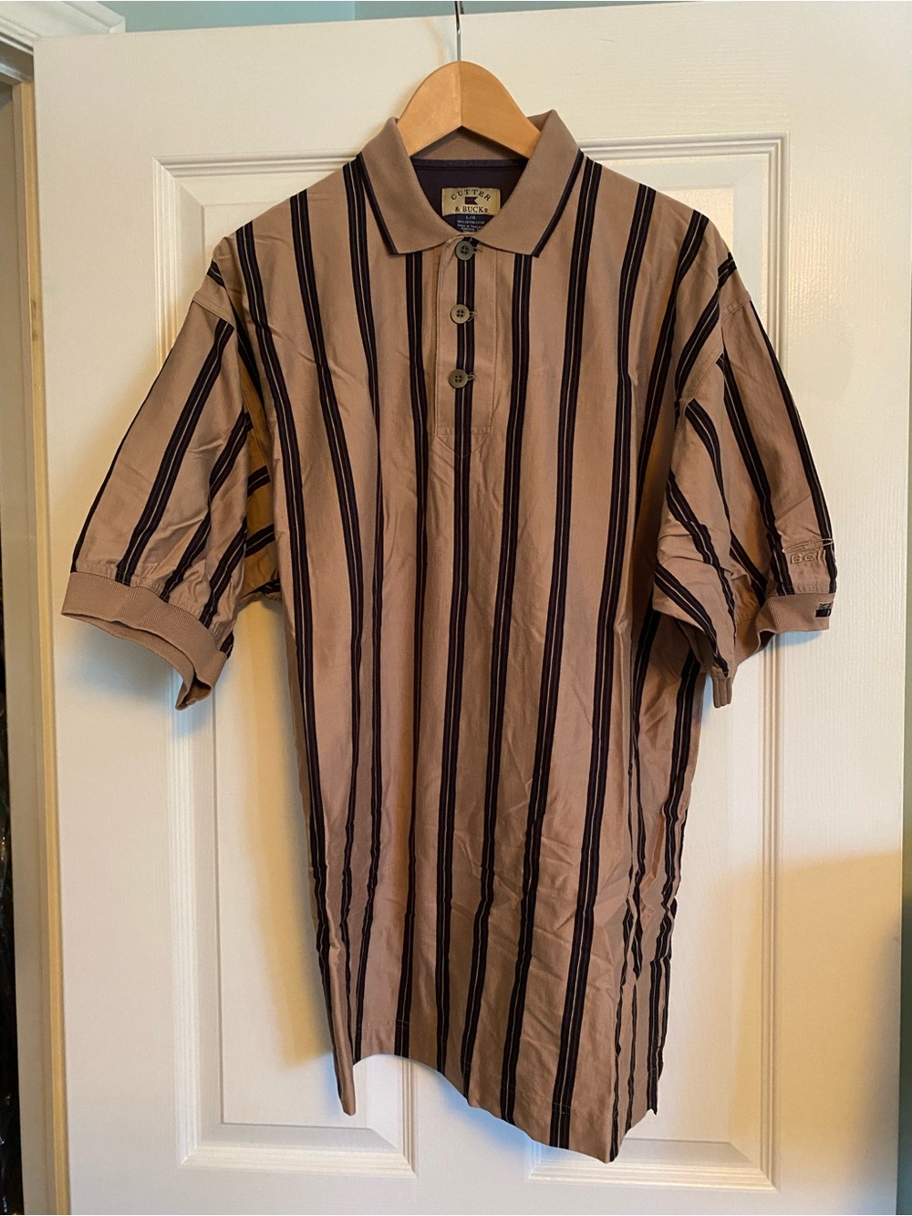 Cutter & Buck Men's Vertical Stripe Polo - Tan/Black